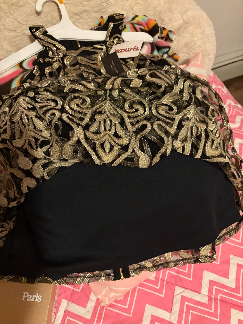 NWT Fully lined gold embroidered black dressy swing top, full zip back sz S - Picture 5 of 9